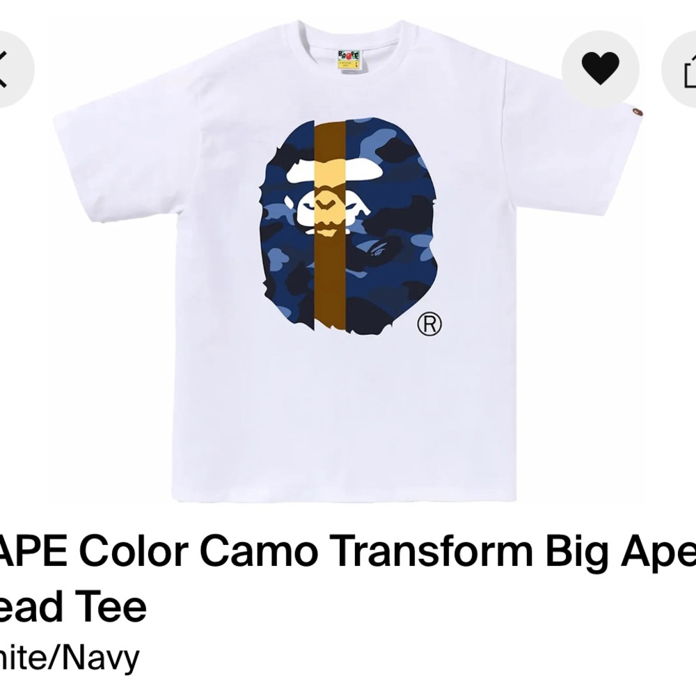 Bape White and Navy Ape Head Tee